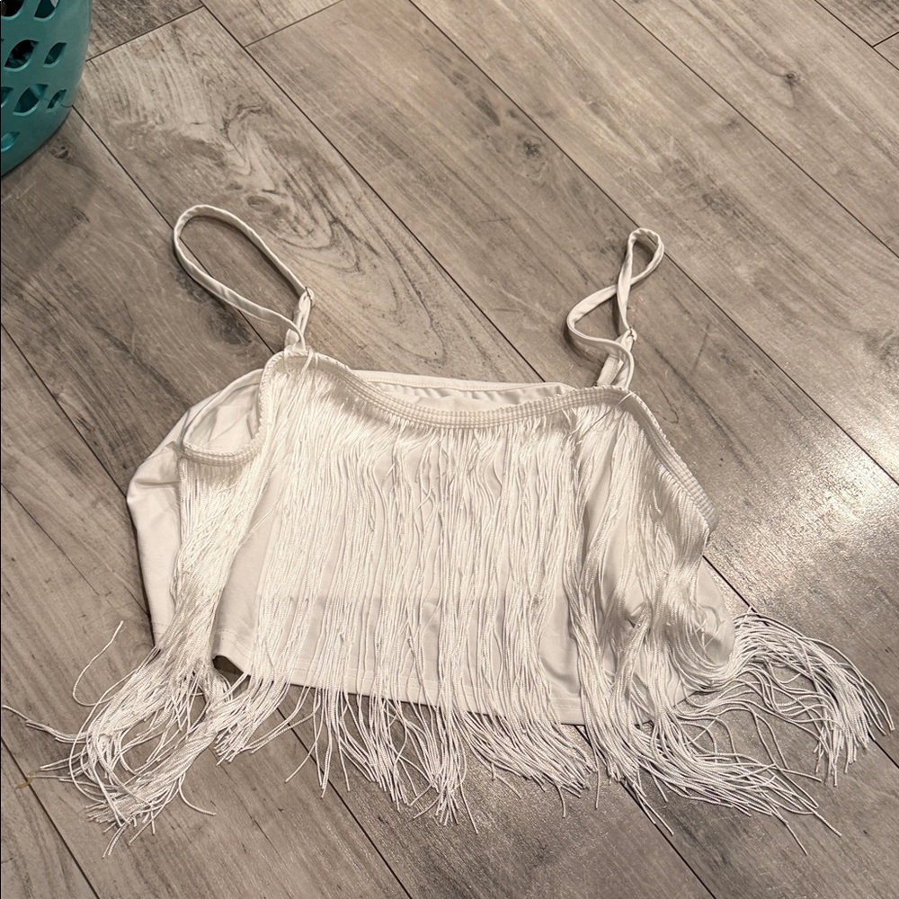 SHEIN White Fringe Crop Top